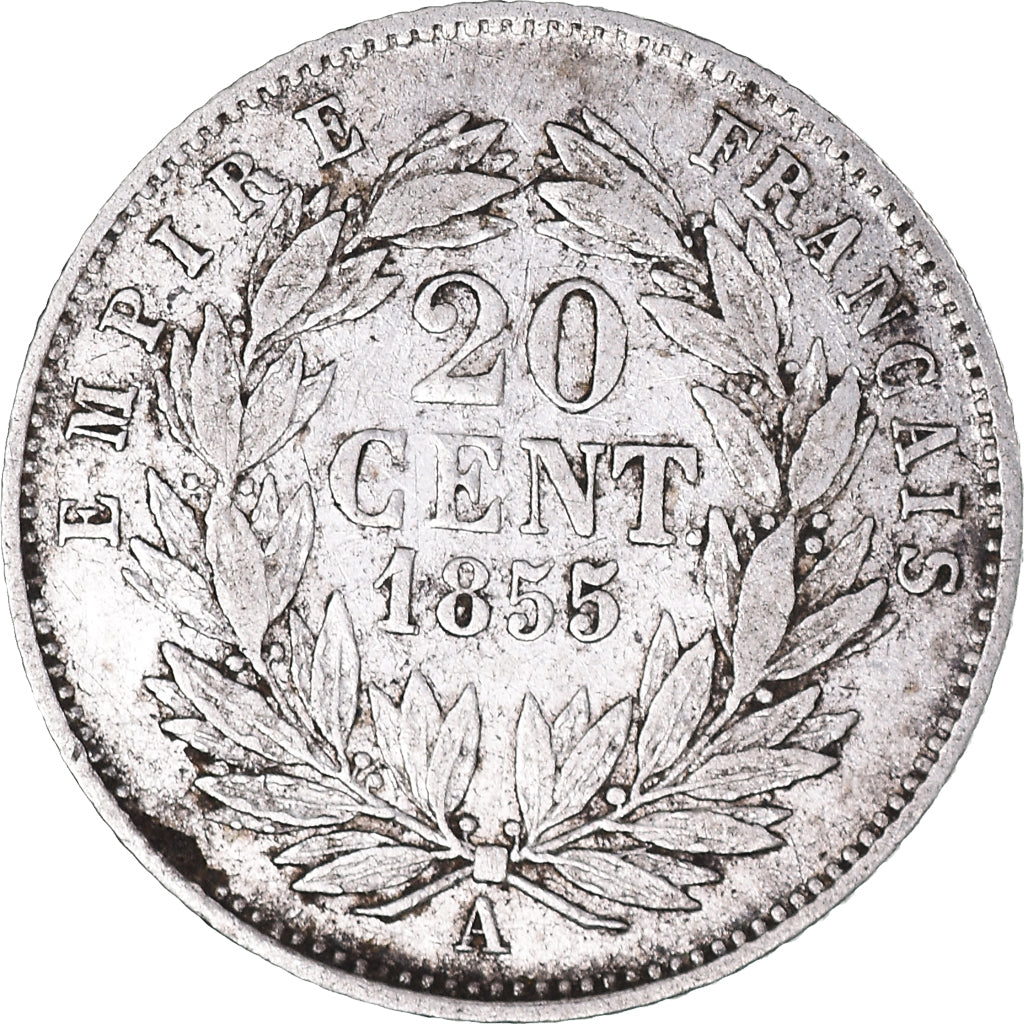 Munten, Frankrijk, Napoleon III, 20 Centimes, 1855, Paris, FR+, Zilver