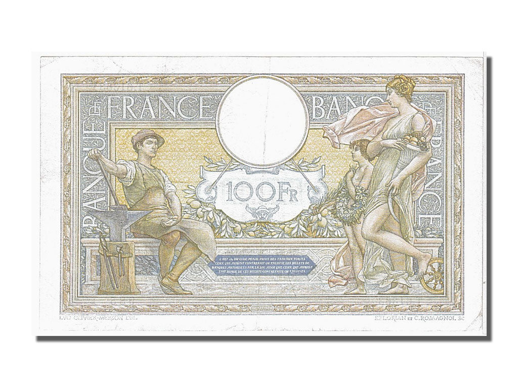 Billete, Francia, 100 Francs, 100 F 1908-1939 ''Luc Olivier Merson'', 1938