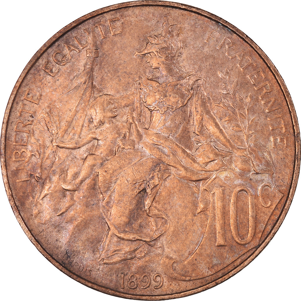 Moneda, Francia, Dupuis, 10 Centimes, 1899, Paris, MBC+, Bronce, KM:843