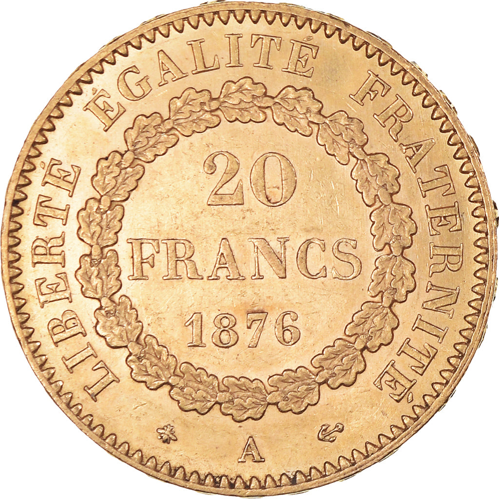 Moneta, Francia, Génie, 20 Francs, 1876, Paris, BB+, Oro, KM:825, Gadoury:1063