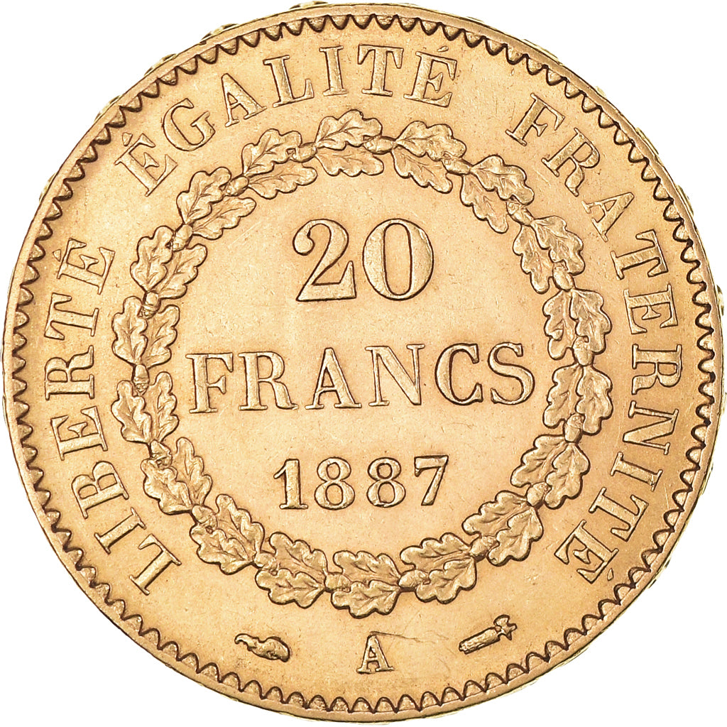 Munten, Frankrijk, Génie, 20 Francs, 1887, Paris, PR, Goud, KM:825