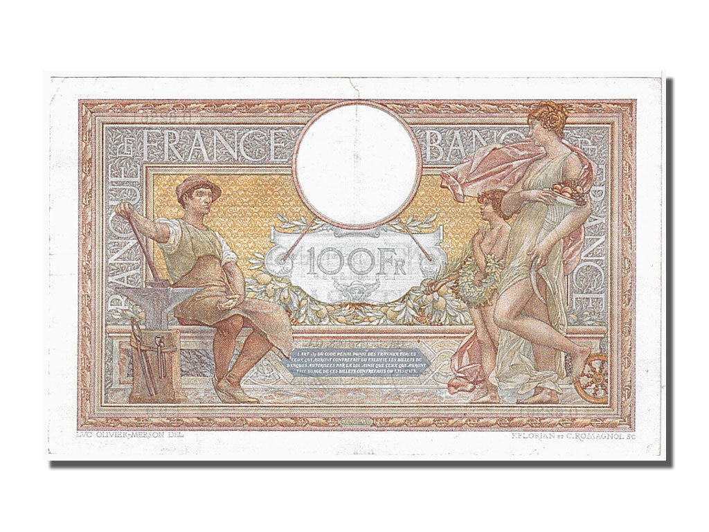 France, 100 Francs, 100 F 1908-1939 ''Luc Olivier Merson'', 1938, KM #86b,...