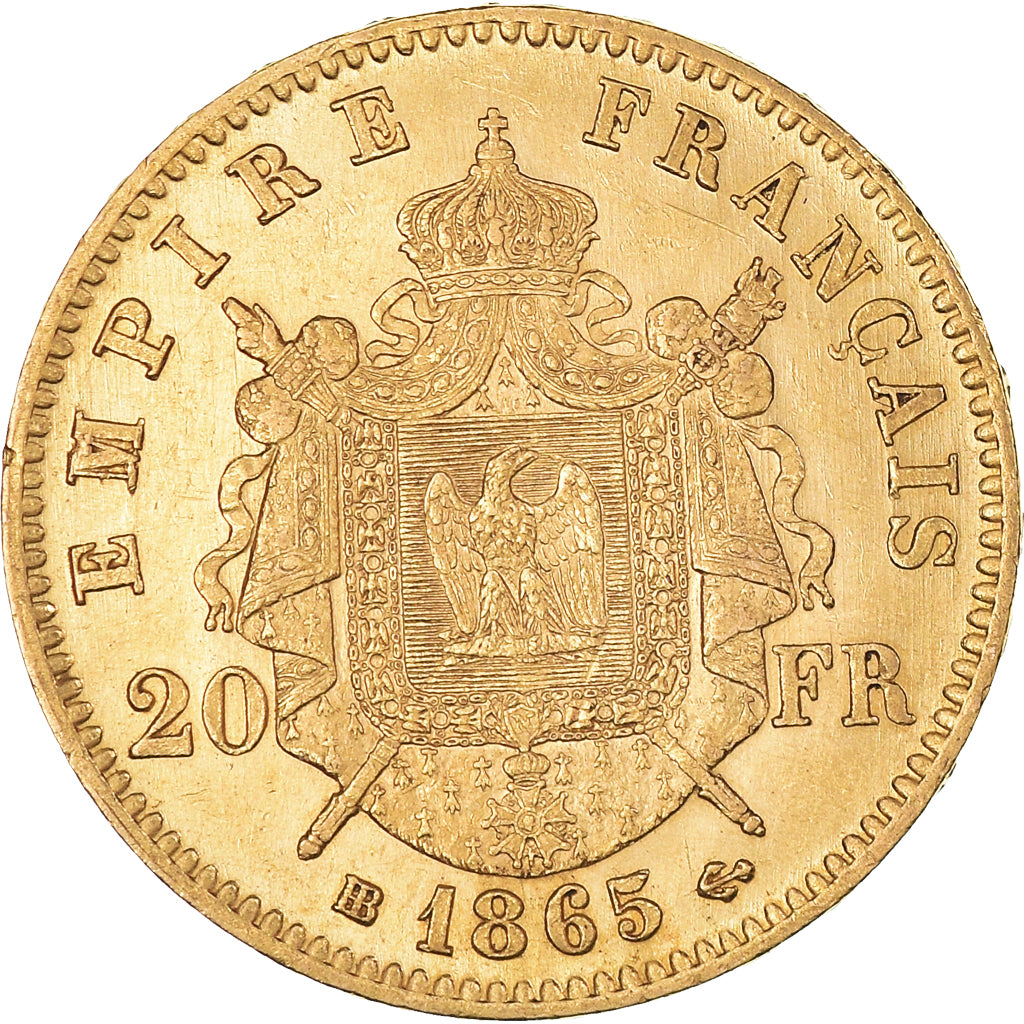 Moneta, Francia, Napoleon III, 20 Francs Or, 1865, Strasbourg, BB+, Oro