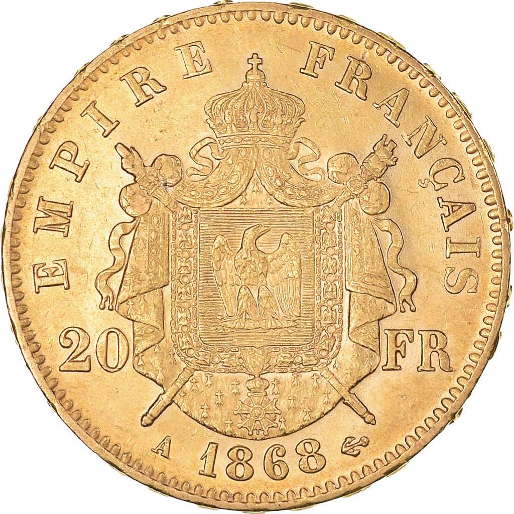 Moneda, Francia, Napoleon III, 20 Francs Or, 1868, Paris, MBC+, Oro, KM:801.1