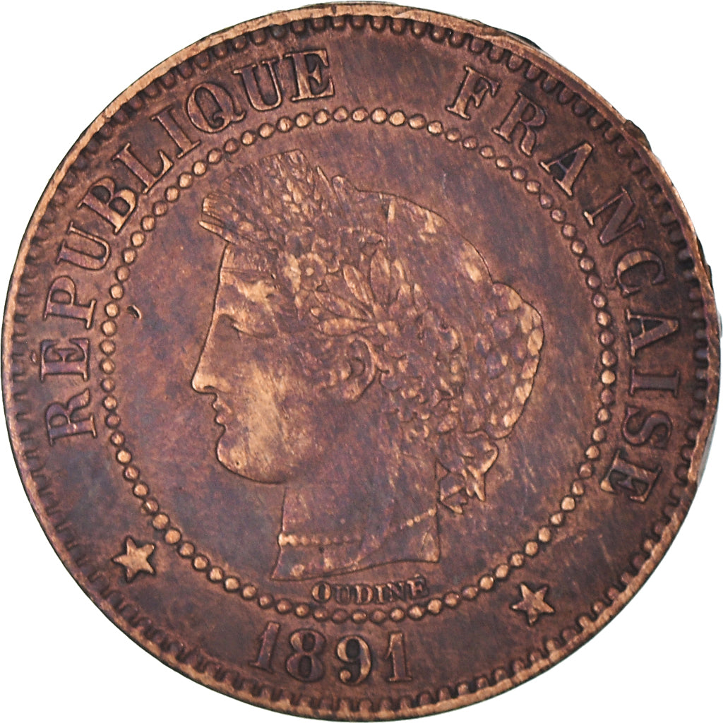 Munten, Frankrijk, Cérès, 2 Centimes, 1891, Paris, FR+, Bronzen, KM:827.1