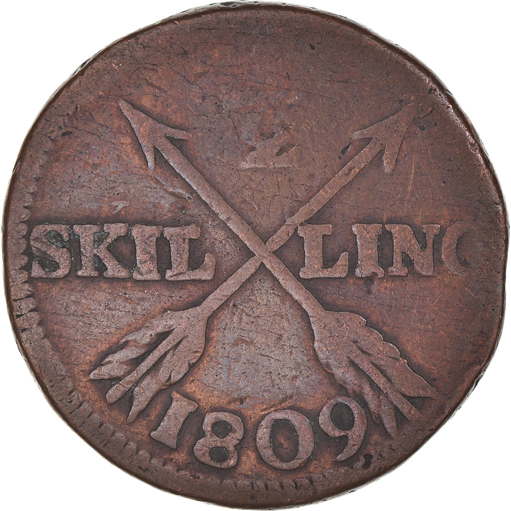 Moneta, Szwecja, Gustaf IV Adolf, 1/2 Skilling, 1809, VF(20-25), Miedź, KM:565
