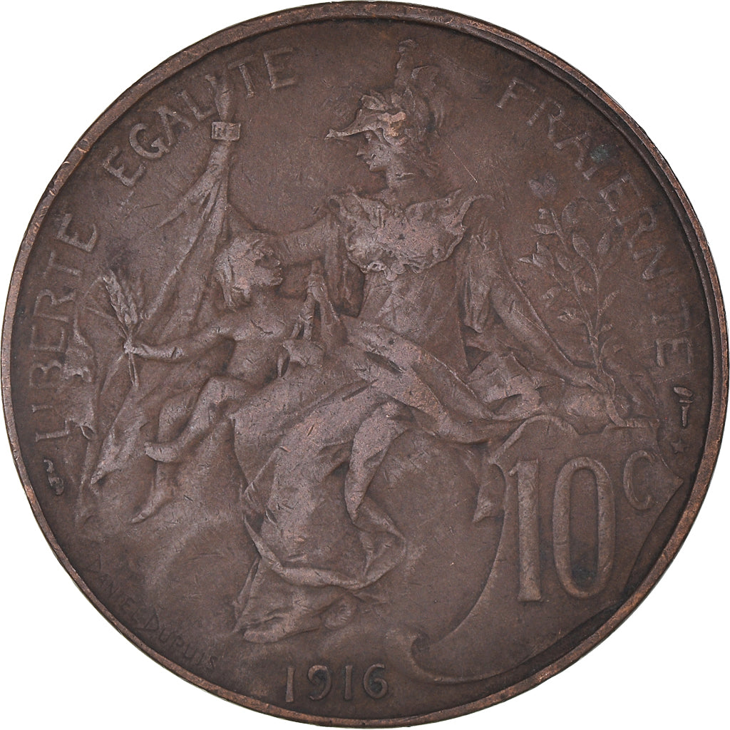 Moneta, Francia, Dupuis, 10 Centimes, 1916, Paris, BB, Bronzo, KM:843
