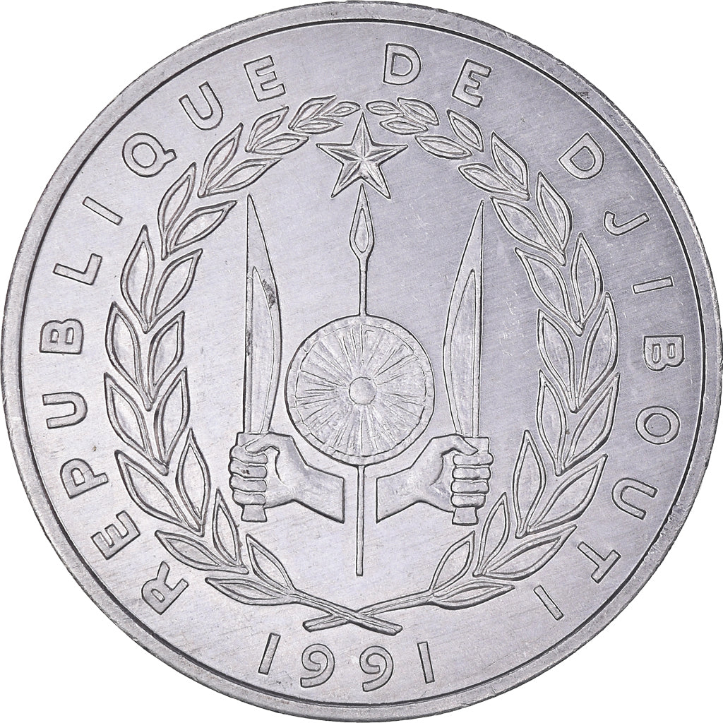 Münze, Dschibuti, 5 Francs, 1991, Paris, VZ, Aluminium, KM:22