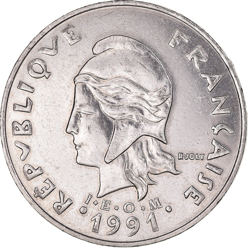 Moneda, Polinesia francesa, 20 Francs, 1991, Paris, MBC+, Níquel, KM:9