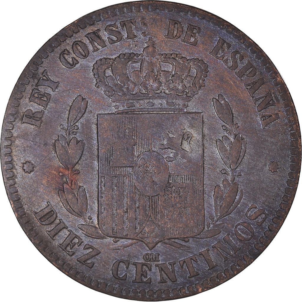 Moeda, Espanha, Alfonso XII, 10 Centimos, 1878, Madrid, VF(30-35), Bronze
