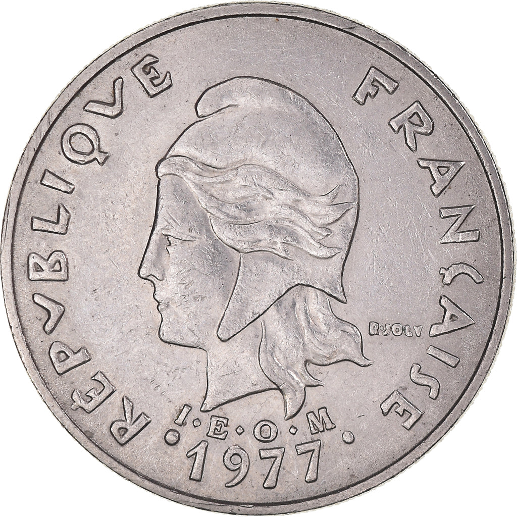 Moneda, Polinesia francesa, 20 Francs, 1977, Paris, MBC, Níquel, KM:9