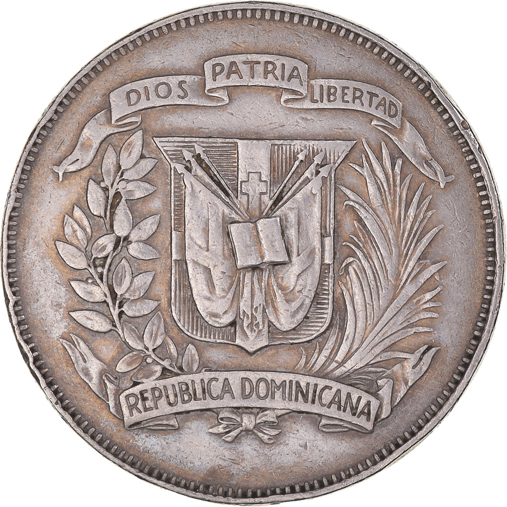 Munten, Dominicaanse Republiek, 1/2 Peso, 1975, ZF, Cupro-nikkel, KM:21a.2