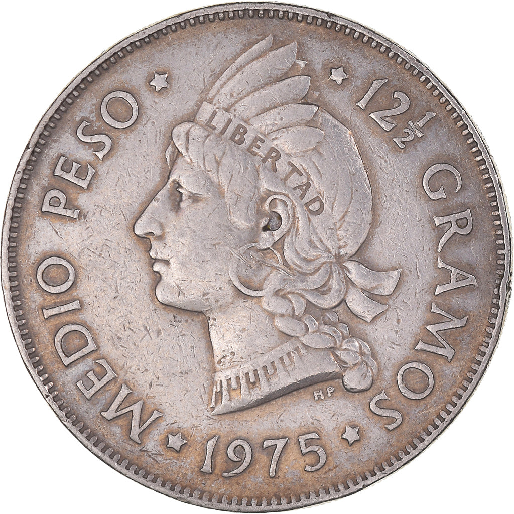 Munten, Dominicaanse Republiek, 1/2 Peso, 1975, ZF, Cupro-nikkel, KM:21a.2