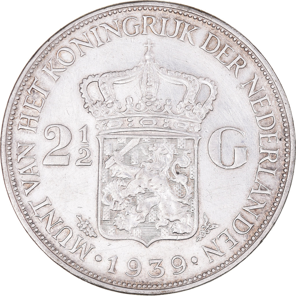 Moeda, Países Baixos, Wilhelmina I, 2-1/2 Gulden, 1939, AU(50-53), Prata