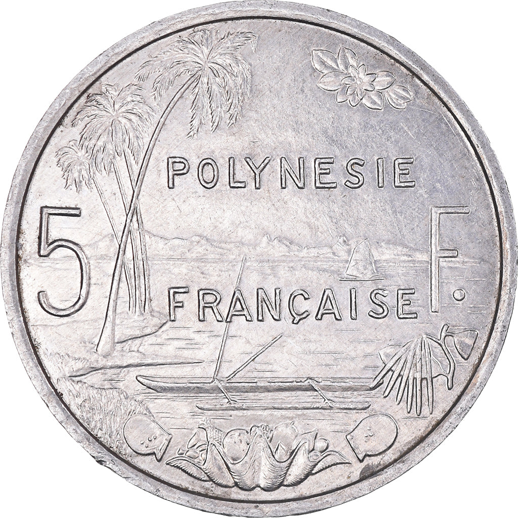 Moeda, Polinésia Francesa, 5 Francs, 2001, Paris, AU(55-58), Alumínio, KM:12