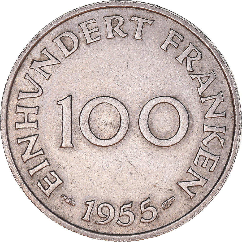 Coin, SAARLAND, 100 Franken, 1955, Paris, AU(50-53), Copper-nickel, KM:4