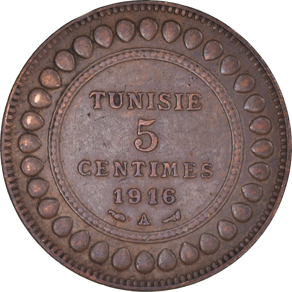 Moneta, Tunisia, Muhammad al-Nasir Bey, 5 Centimes, 1916/AH1334, Paris, BB+