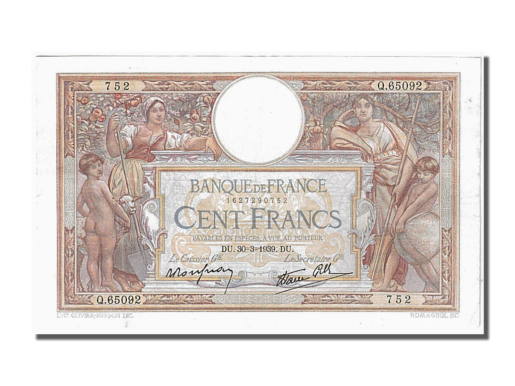 Francia, 100 Francs, 100 F 1908-1939 ''Luc Olivier Merson'', 1939, KM:86b, 19...