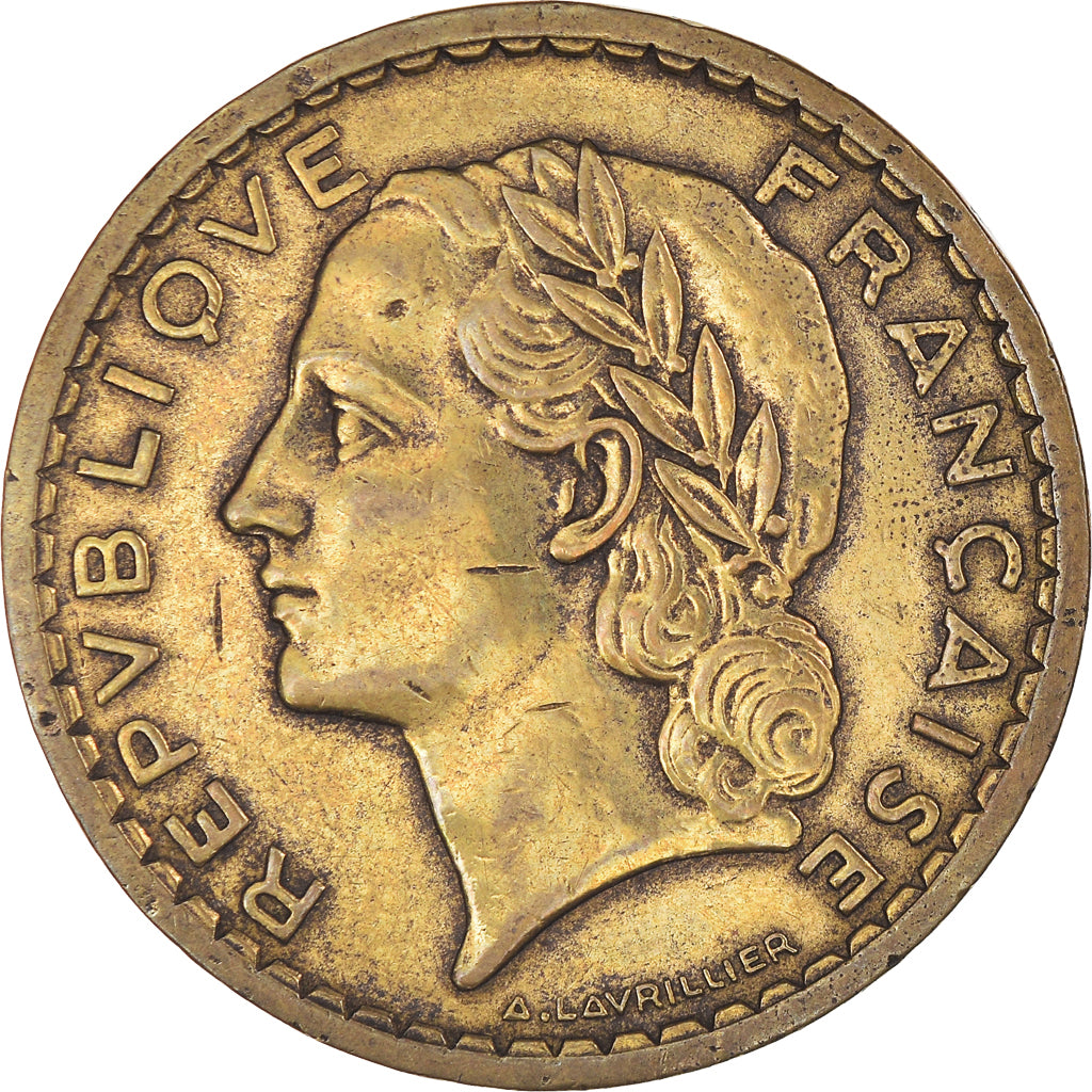 Moneda, Francia, Lavrillier, 5 Francs, 1945, Castelsarrasin, MBC, Aluminio -