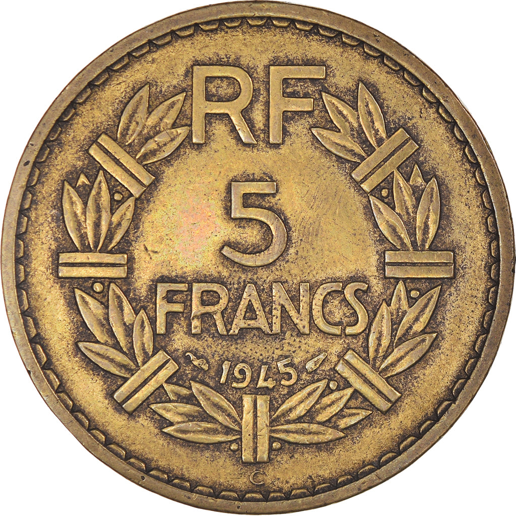 Moneda, Francia, Lavrillier, 5 Francs, 1945, Castelsarrasin, MBC, Aluminio -