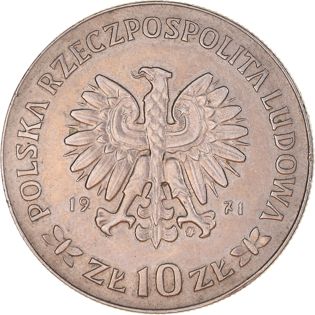 Moneda, Polonia, 10 Zlotych, 1971, Warsaw, MBC+, Cobre - níquel, KM:64