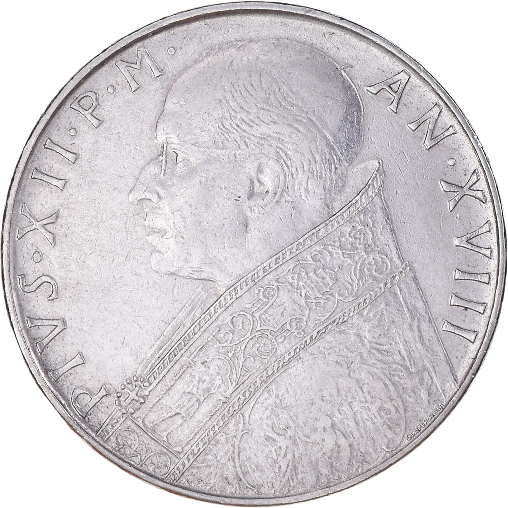 Münze, Vatikanstadt, Pius XII, 100 Lire, 1956, SS, Stainless Steel, KM:55