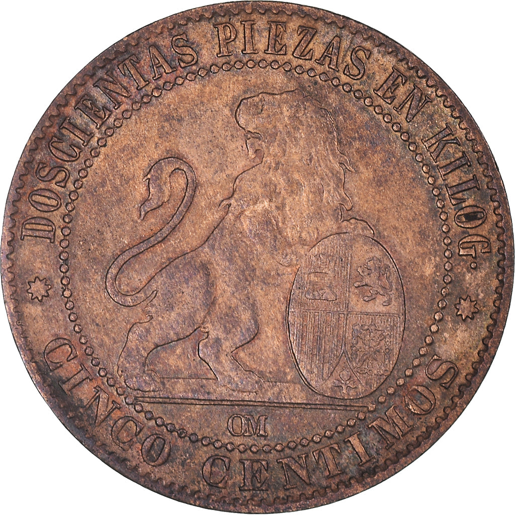 Münze, Spanien, Provisional Government, 5 Centimos, 1870, Madrid, S+, Kupfer