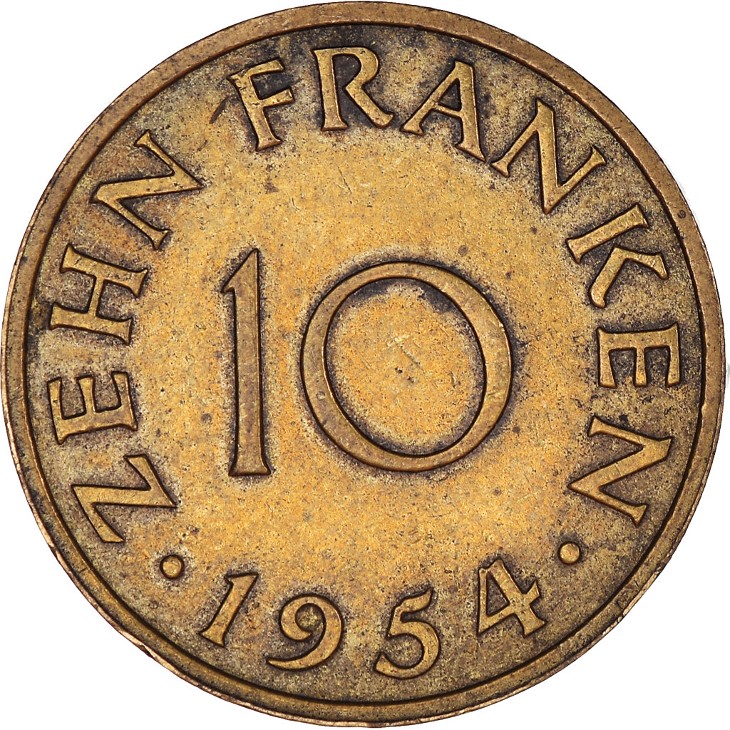 Moneda, SARRE, 10 Franken, 1954, Paris, MBC+, Aluminio - bronce, KM:1, Gadoury:1