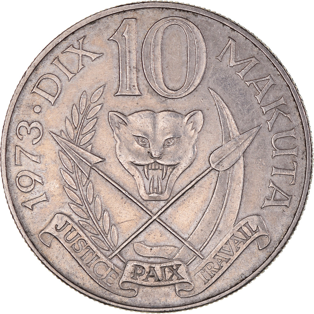 Coin, Zaire, 10 Makuta, 1973, EF(40-45), Copper-nickel, KM:7