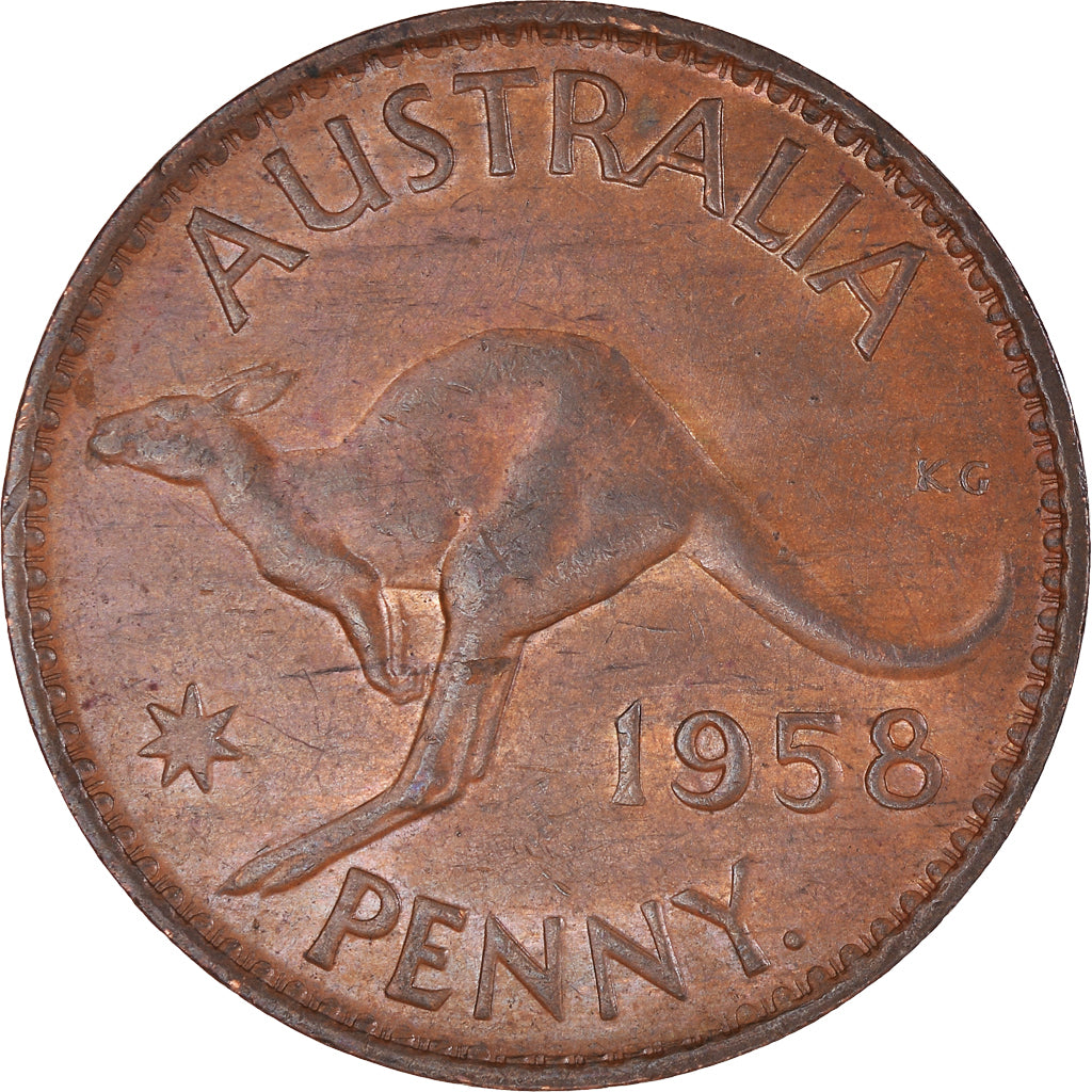 Coin, Australia, Elizabeth II, Penny, 1958, AU(50-53), Bronze, KM:56