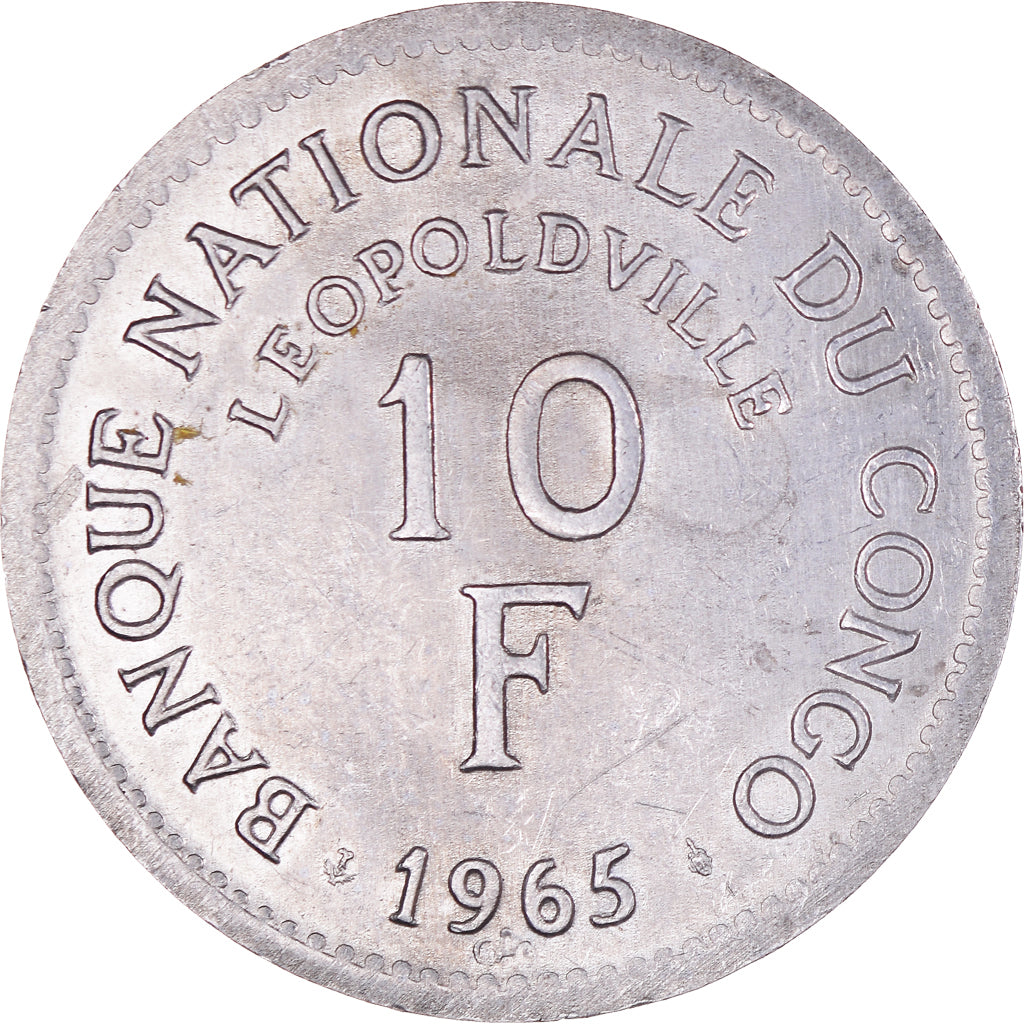 Coin, Congo Republic, Lion, 10 Francs, 1965, Brussels, AU(55-58), Aluminum, KM:1