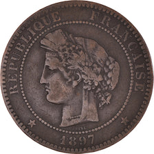 Moneda, Francia, Cérès, 10 Centimes, 1897, Paris, Torche, BC+, Bronce