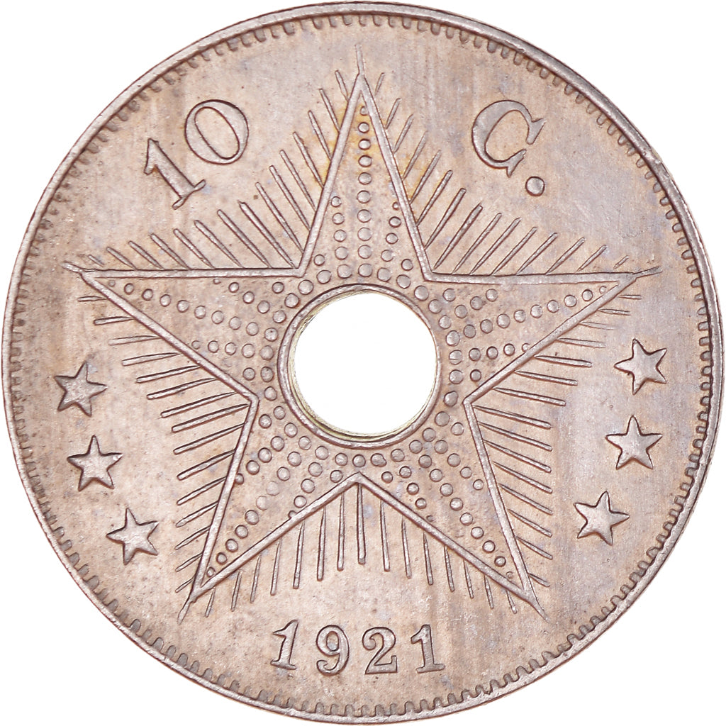 Coin, Belgian Congo, 10 Centimes, 1921, Heaton, AU(50-53), Copper-nickel, KM:18
