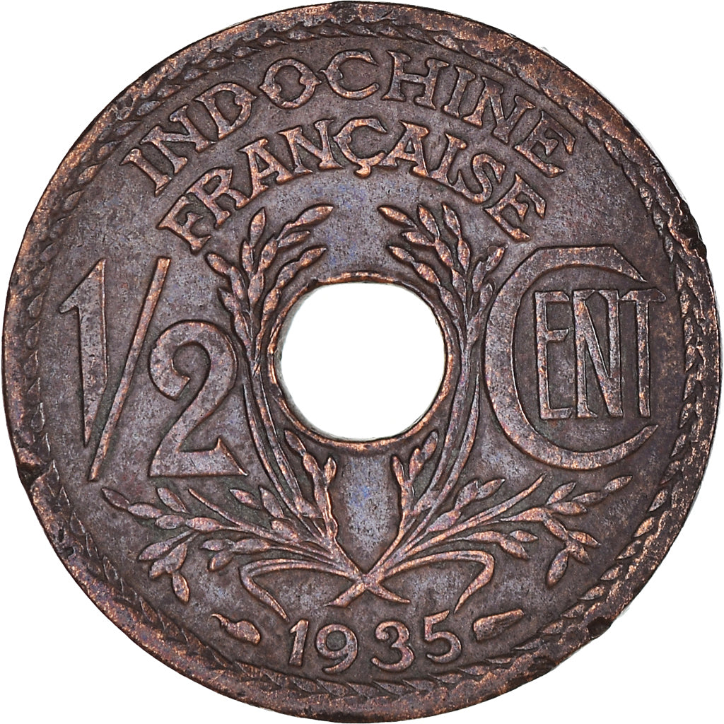 Munten, FRANS INDO-CHINA, 1/2 Cent, 1935, Paris, ZF+, Bronzen, KM:20