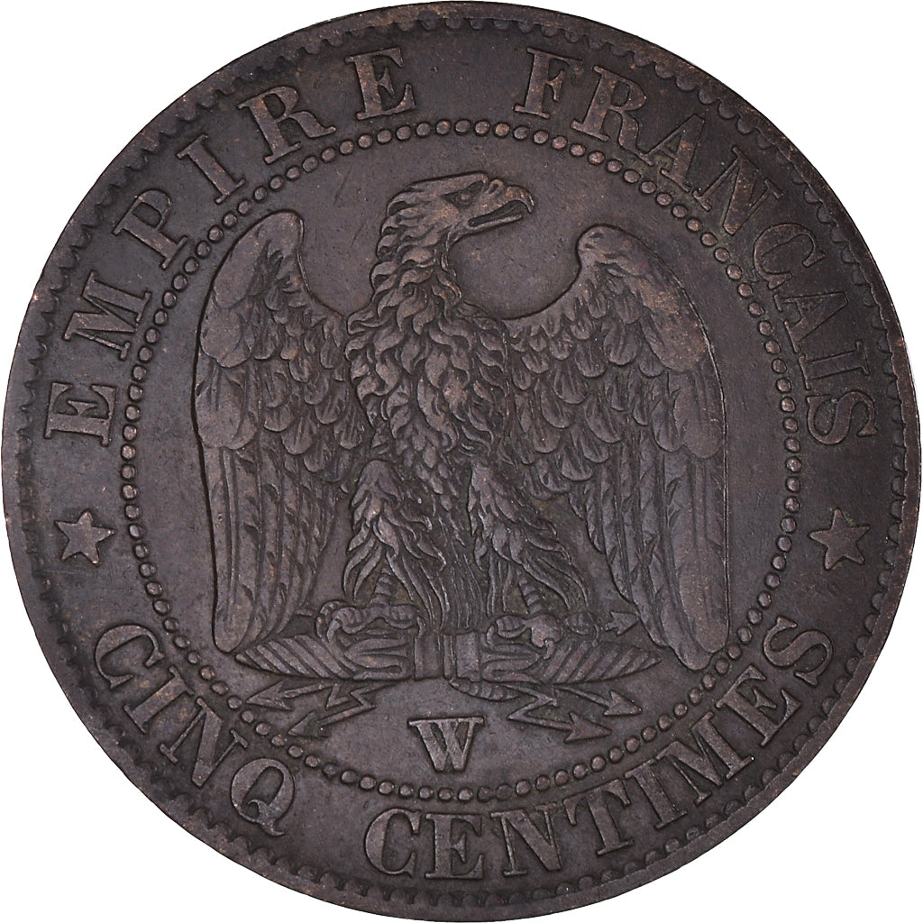 Munten, Frankrijk, Napoléon III, 5 Centimes, 1855, Lille, Chien / Dog, FR+