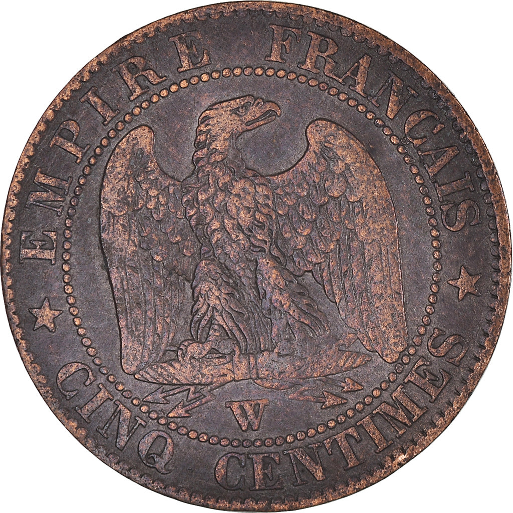 Moneta, Francia, Napoléon III, 5 Centimes, 1854, Lille, MB+, Bronzo, KM:777.7
