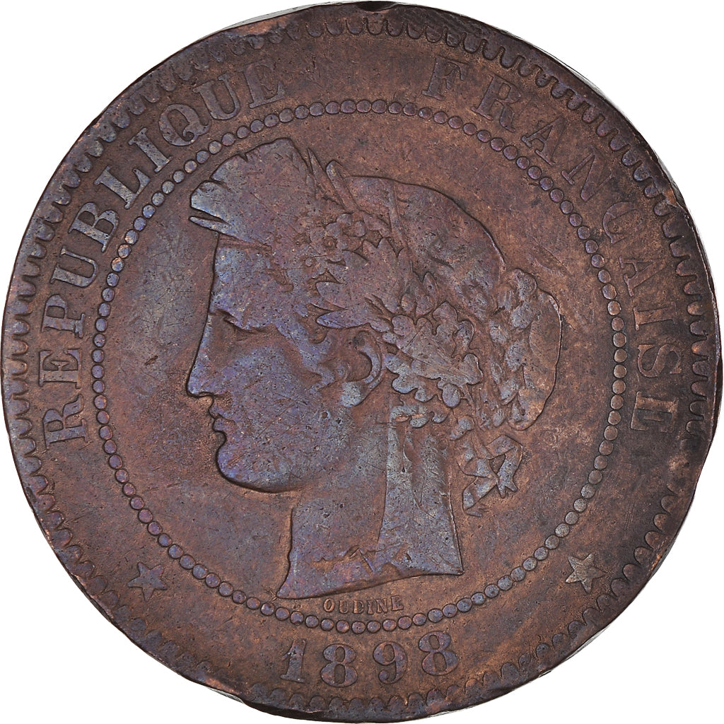 Moeda, França, Cérès, 10 Centimes, 1898, Paris, VF(20-25), Bronze, KM:815.1