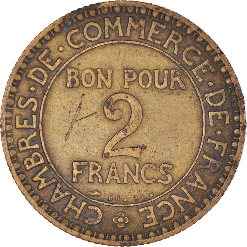 Moneda, Francia, Chambre de commerce, 2 Francs, 1920, Paris, BC+, Aluminio -
