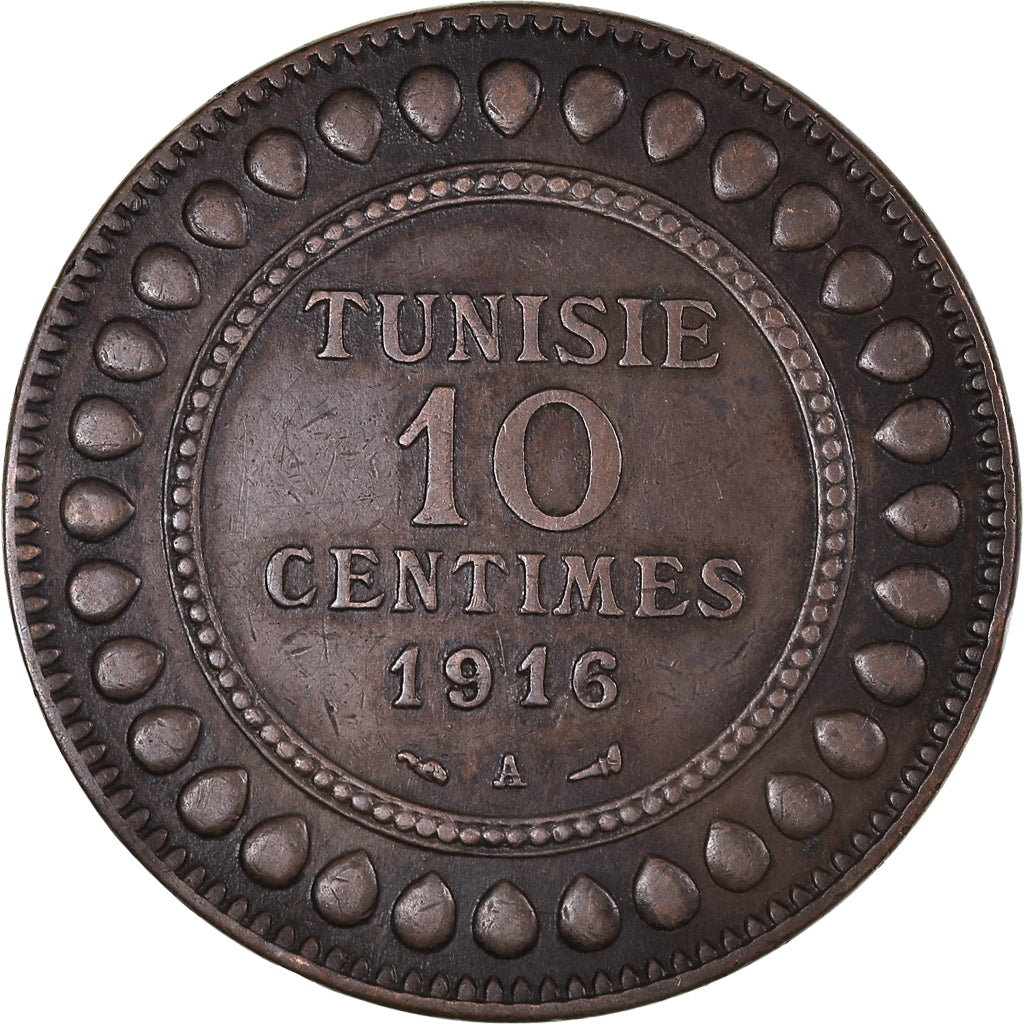Moneta, Tunisia, Muhammad al-Nasir Bey, 10 Centimes, 1916/AH1334, Paris, BB+