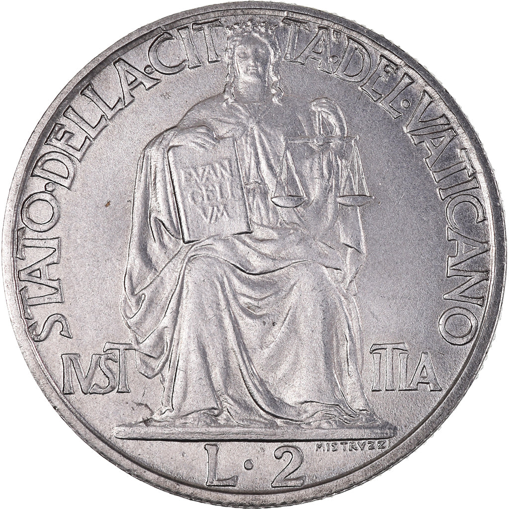 Moneda, CIUDAD DEL VATICANO, Pius XII, 2 Lire, 1942, Rome, MBC+, Acero