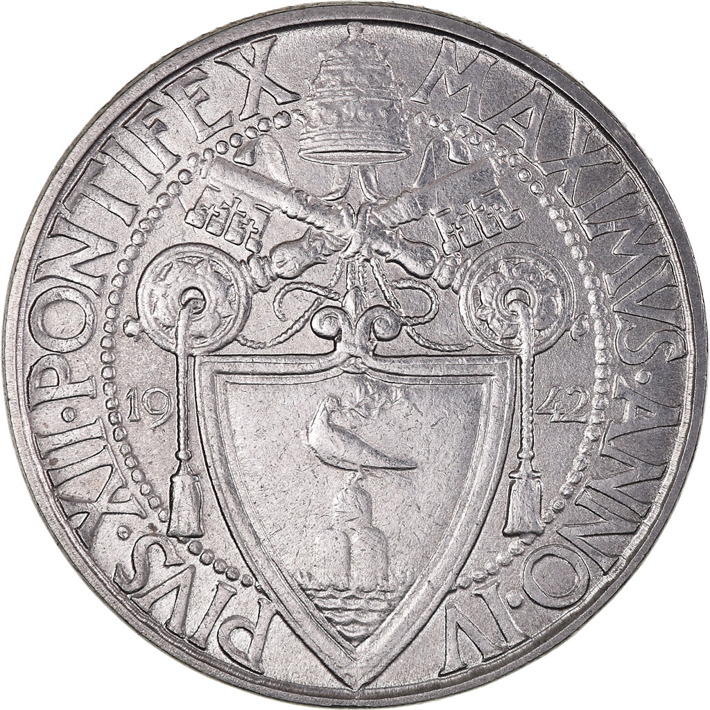 Moneda, CIUDAD DEL VATICANO, Pius XII, 2 Lire, 1942, Rome, MBC+, Acero