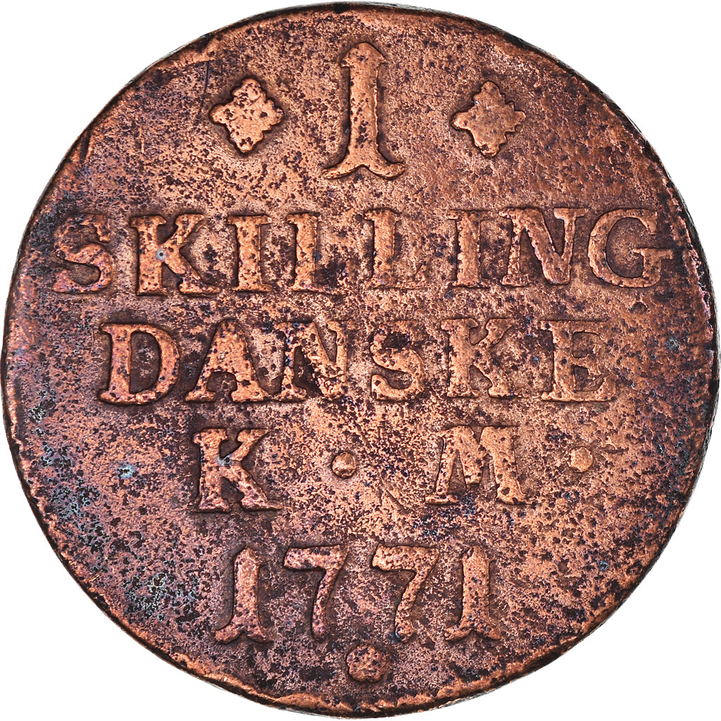 Moneta, Dania, Christian VII, Skilling, 1771, VF(30-35), Miedź, KM:616.1