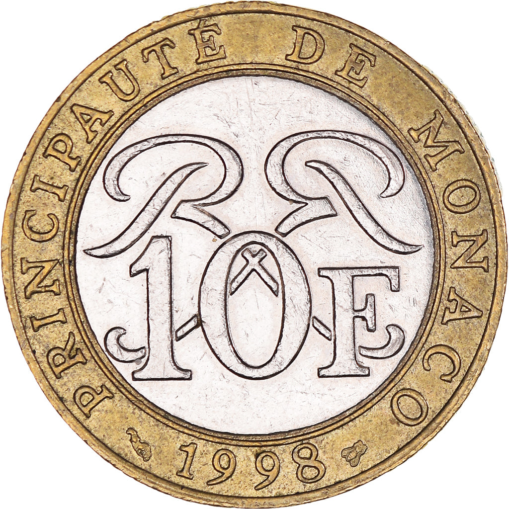 Coin, Monaco, Rainier III, 10 Francs, 1998, AU(50-53), Bi-Metallic, KM:163