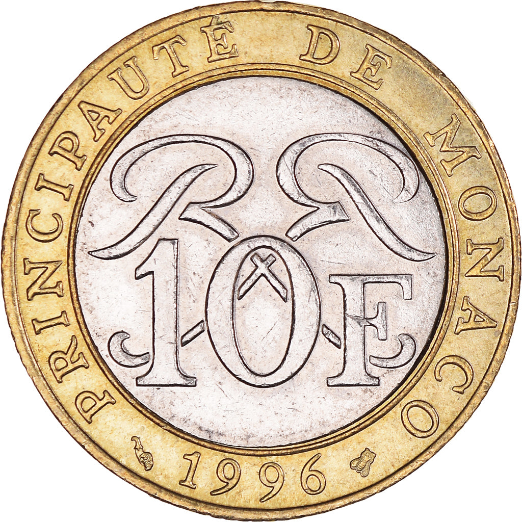 Coin, Monaco, Rainier III, 10 Francs, 1996, AU(50-53), Bi-Metallic, KM:163