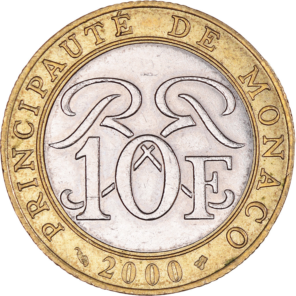 Coin, Monaco, Rainier III, 10 Francs, 2000, AU(50-53), Bi-Metallic, KM:163