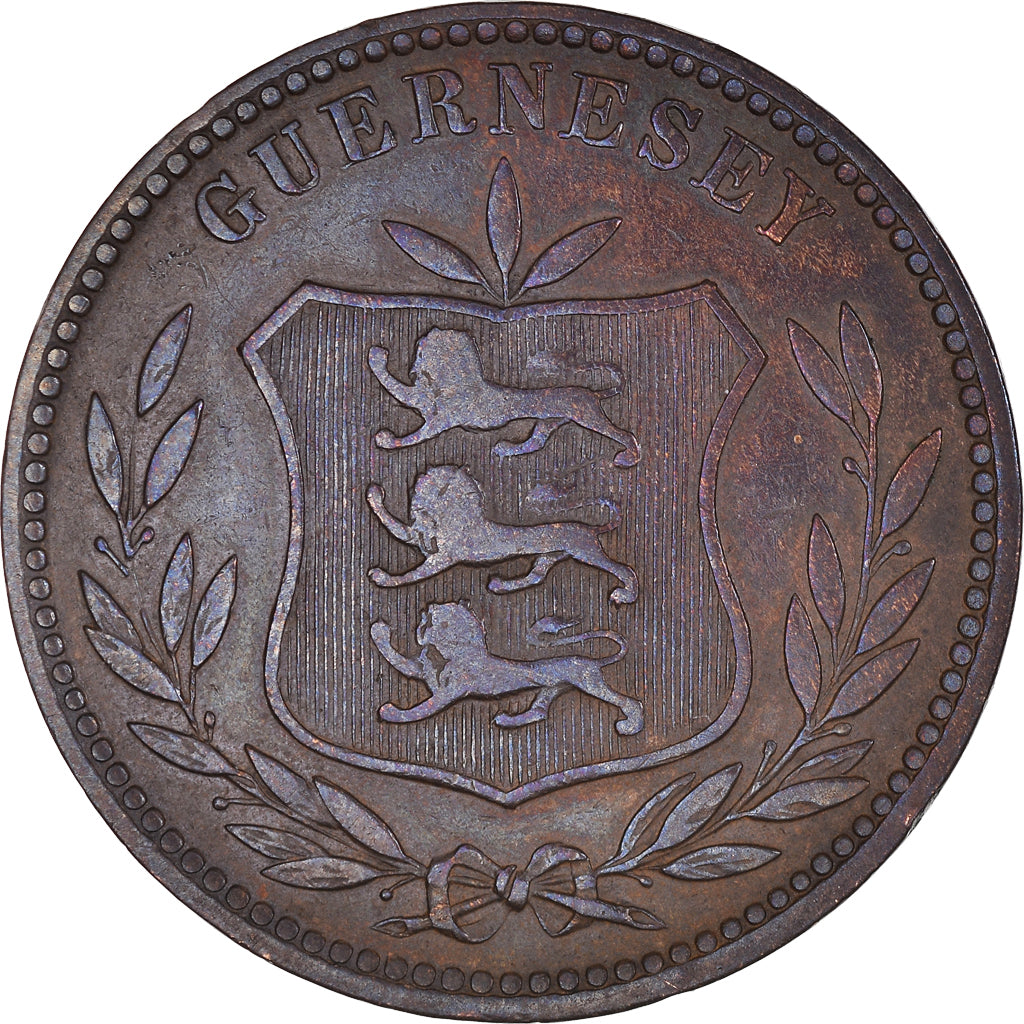 Coin, Guernsey, 8 Doubles, 1902, Heaton, Birmingham, EF(40-45), Bronze, KM:7
