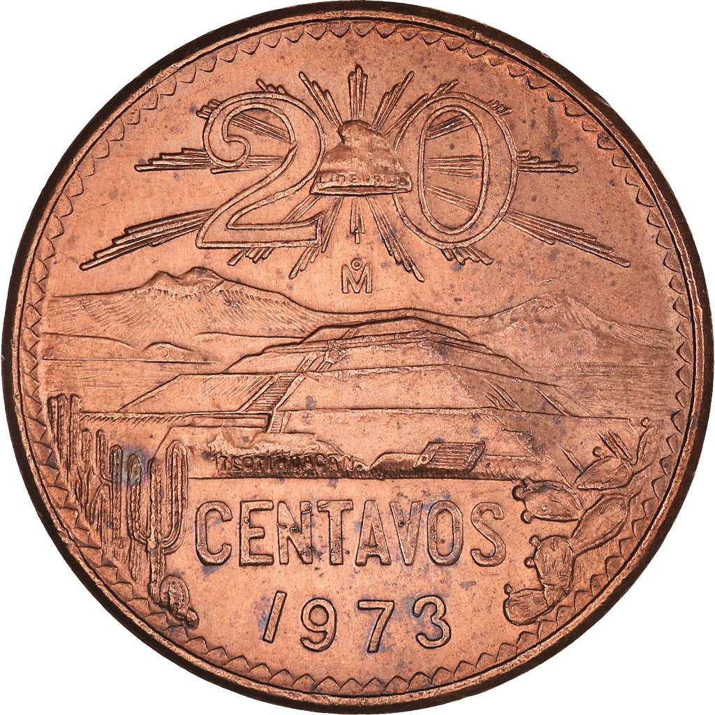 Coin, Mexico, 20 Centavos, 1973, Mexico City, AU(55-58), Bronze, KM:441