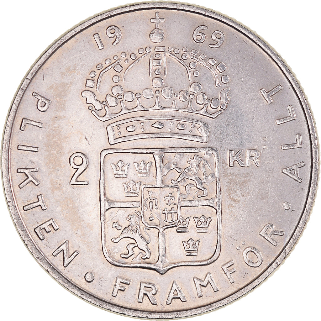 Coin, Sweden, Gustaf VI, 2 Kronor, 1969, AU(55-58), Copper-nickel, KM:827a