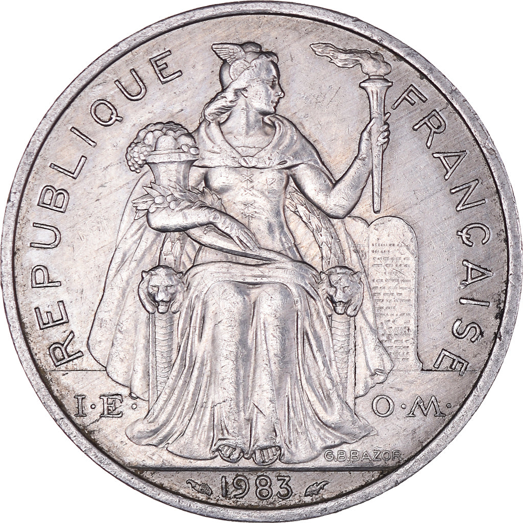 Coin, New Caledonia, 5 Francs, 1983, Paris, AU(50-53), Aluminum, KM:16
