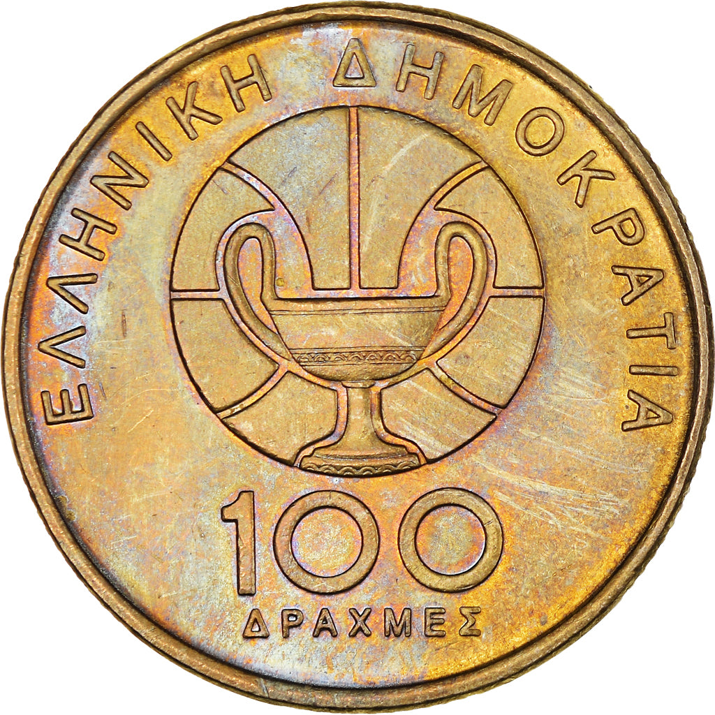 Coin, Greece, 100 Drachmes, 1998, Athens, AU(55-58), Aluminum-Bronze, KM:170
